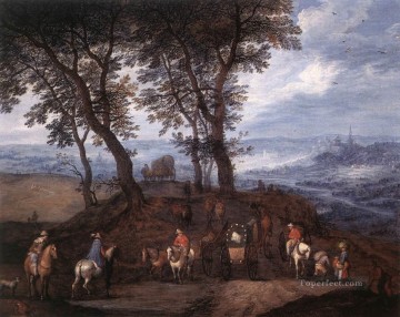  Jan Lienzo - Viajeros en el camino flamenco Jan Brueghel el Viejo